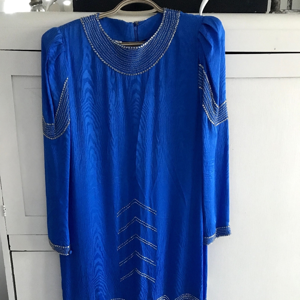 Vtg 1980's Lauren Alexander Silk Blue Dress Size 4